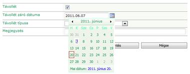 karaDox™ Munkaidő-nyilvántartó - 5. ábra: távollét záró dátumának rögzítése